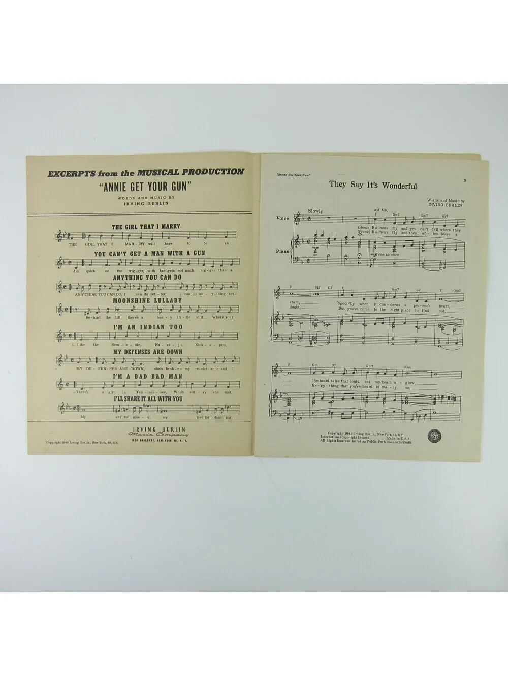 Sheet Music They Say Its Wonderful Annie Get Your Gun Irving Berlin Vintage 1946